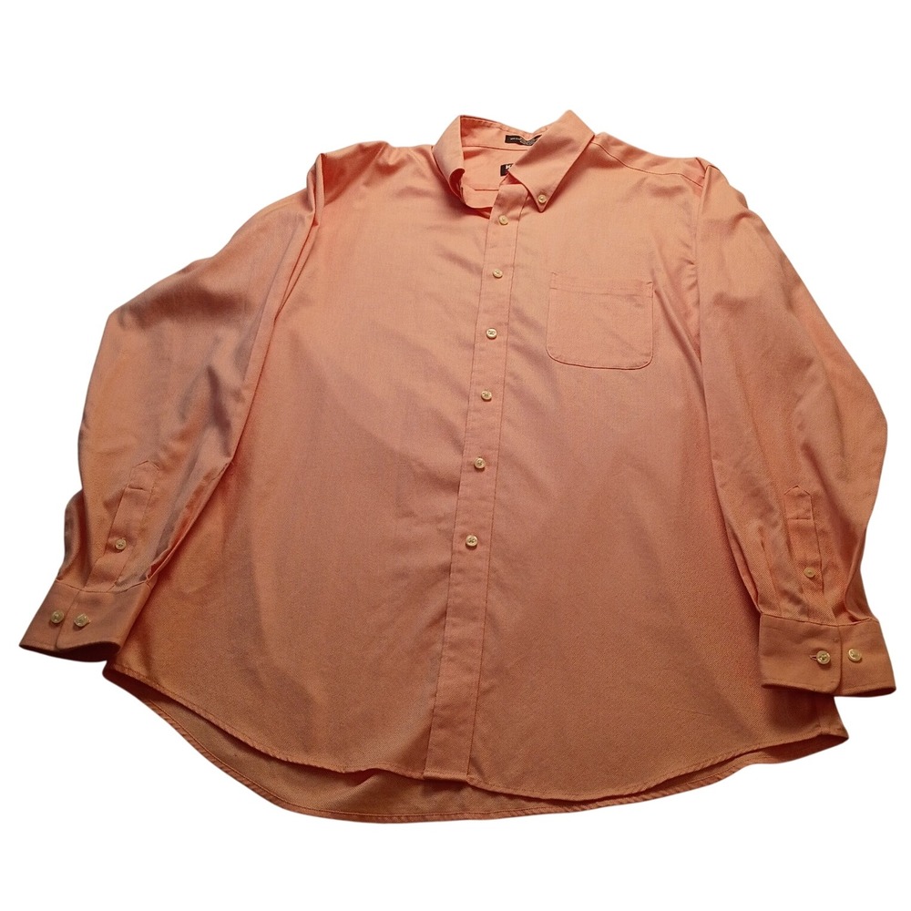 Kirkland Signature Dress Shirt Men's 16.5 34/35 Non-Iron Cotton Peach Button